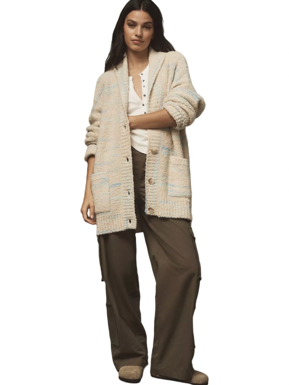 Anthropologie Pilcro Oversized Cardigan Sweater Italian Yarn Wool Blend SM EUC